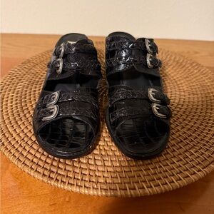 Brighton Black Sandals with Silver Accents Vintage Heel